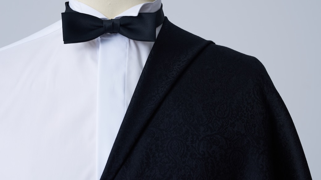 KUZURI PREMIUM SILK WOOL ブラック無地スリーピーススーツ